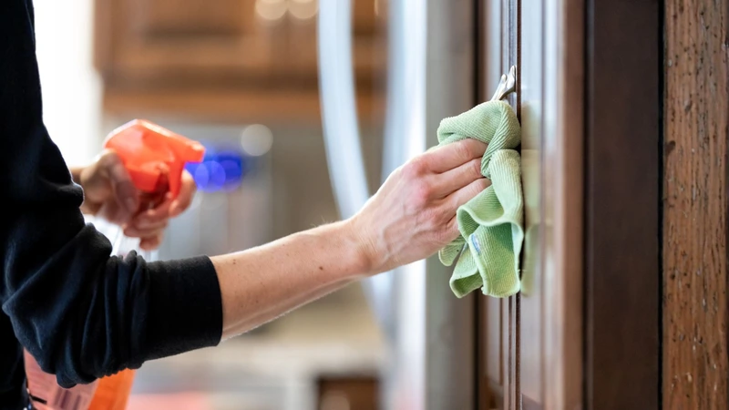 professional cleaner wiping kitchen countertops and appliances