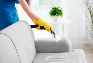 professional cleaner using commercial cleaning equipment in Maryland home
