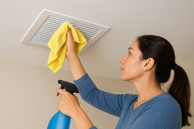 professional cleaner deep cleaning kitchen cabinets in Maryland home
