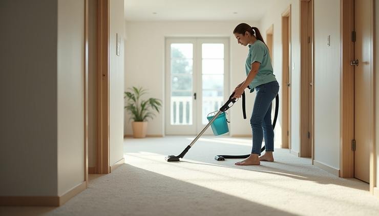 professional cleaner vacuuming a home to remove fall dirt and dust