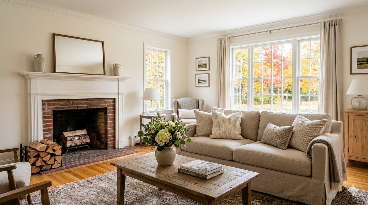 clean and welcoming Maryland home living room prepared for fall holiday guests