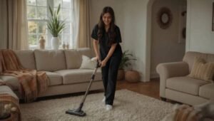 professional cleaner completing a fall cleaning checklist in a Maryland home