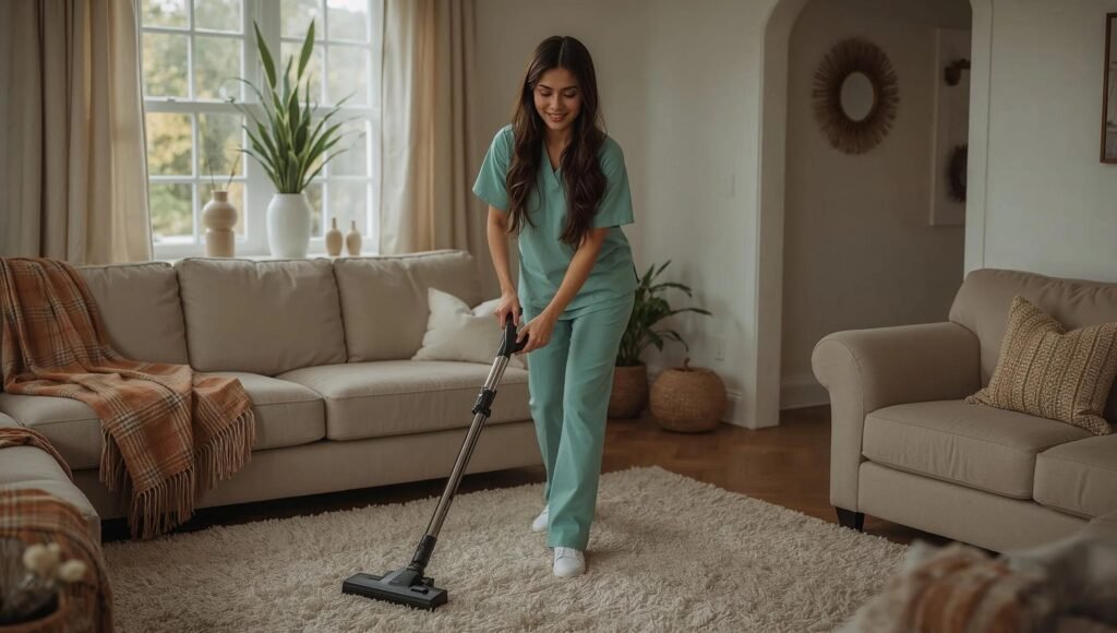 professional cleaner completing a fall cleaning checklist in a Maryland home