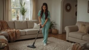 professional cleaner completing a fall cleaning checklist in a Maryland home